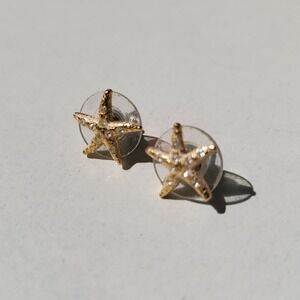 Delicate Starfish Stud Earrings Gold Nautical Crystal Sea Star Small
